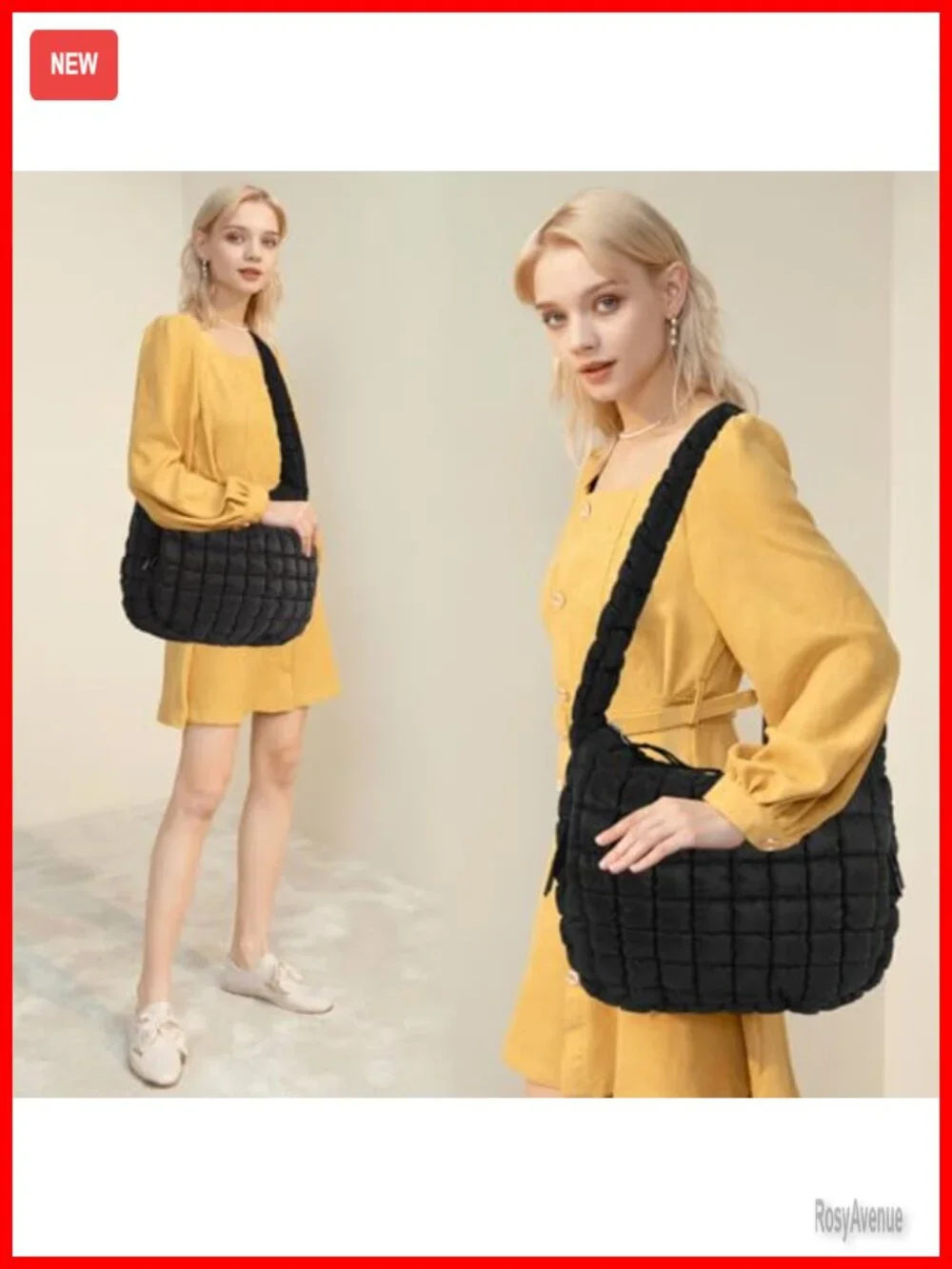 Large Quilted Nylon Puffer Hobo Tote Bag Crossbody